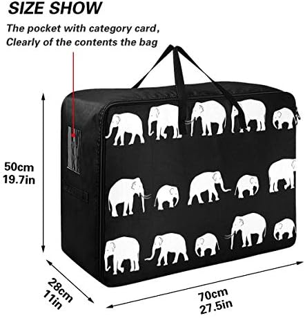 N/ A Saco de armazenamento de grande capacidade de N/ A - Elefantes brancos que andam para a colcha de roupas organizador de decoração de decoração zíper em movimento movendo