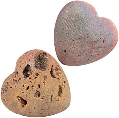 SUNYIK esculpido em pedra de bolso de coração inchado, pedra de titânio Drusy Geode Quartz AGate Healing Crystal Chakra Reiki, Champagne, 1,5 , pacote de 1