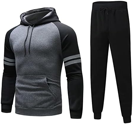 Terno esportivo de duas peças de outono masculino e suéteres e calças de bloqueio de cores listradas e calças