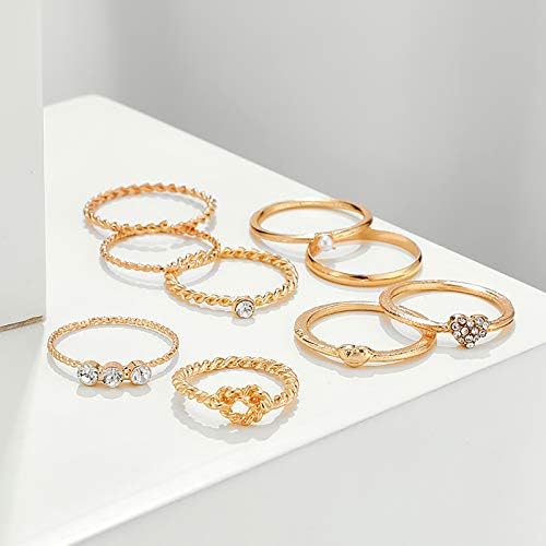 Anéis de noivado para mulheres 9pcs Moda empilhável anel de combinação de zircão para mulheres jóias retro metal tendência