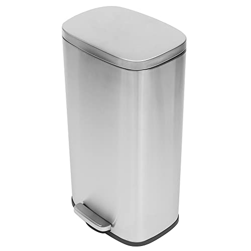 Home Basics Soft Close de 30 litros de 30 litros aço inoxidável lixo, prata | Liner plástico com alça | Base não derrajada