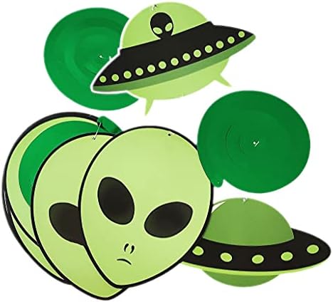 Redemoinhos e recortes temas alienígenas verdes pendurando decorações de redemoinho OVNIO OUTO TETO DE TEPTO DE TEPRO DE CUTOS DESENHO