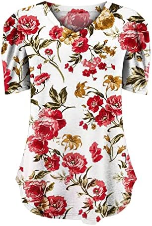 Summer feminino V Camiseta de pescoço Floral Impressão de manga curta Camiseta de túnica casual Casual Camiseta Trendy Loose Fit Blouse