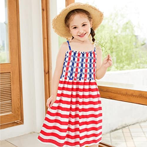 Vestido de garotas da criança eulla, 4 de julho de tiras vestido de bandeira americana estrelas listradas
