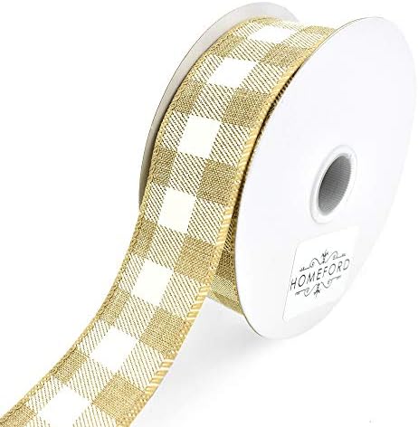 Homeford Impresso Gingham Linen Wired Ribbon, 1-1/2 polegadas, 10 jardas