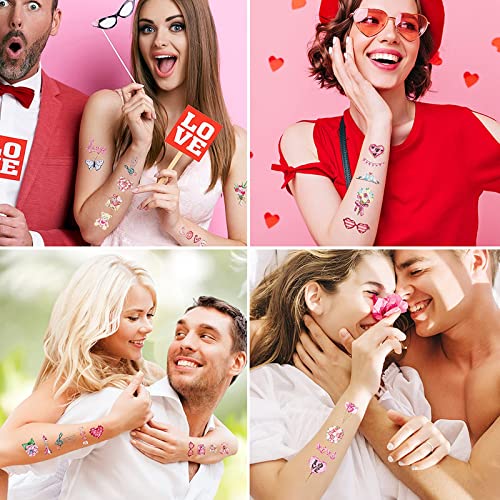240pcs Dia dos namorados Glitter Tattoo Tattoos brilhante para mulheres Crianças fofas 20 folhas Arte Tattoos Fake adesivos