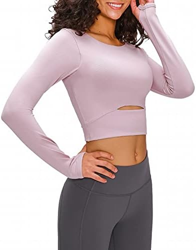 Camiseta de manga longa de sutiã esportiva esportiva confortável com almofada de peito meio curto ao ar livre correndo slim yoga top feminino