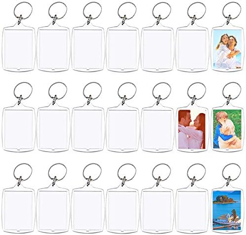 XILANHHAA 30 PCS ACRYLIC PHOOTCH FORCECHINGS, KEYCHAINS SNAP-IN POTEMENT, Photo Custom Inserir Chave de Keyring Clear