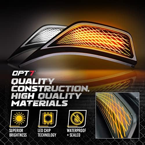 OPT7 LED LATERIDADE LUZES PARA JEEP WRANGLER JL JLU & GLADIATOR JT 2018-2023 W/Amber Sequencial Turn Signal, White Running