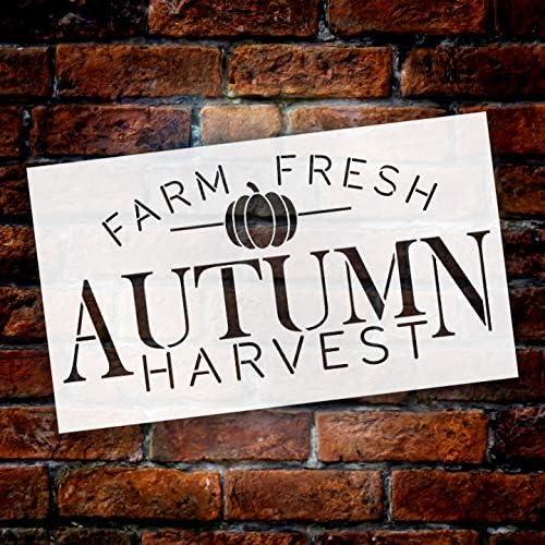 Fazenda Fresh Fresh Autumn Harvest Small Pumpkin Stencil por Studior12 | Sinais de madeira | Palavra Arte Reutilizável | Sala de jantar em família | Pintura de giz de mídia mista multimídia | DIY Home - Escolha Tamanho