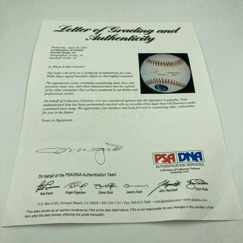 Raro Willie Mays PSA DNA classificado Gem Mint 10 Assinado a Major League Baseball - Bolalls autografados