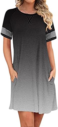 Iqka Women Summer Summer casual mini -camiseta curta gradiente de vestido colorido estampa de manga curta o vestido de túnica