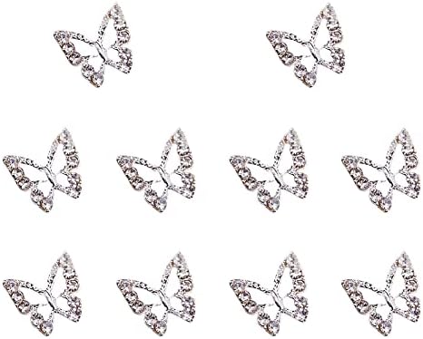 Uuyyyeo 20 PCs Butterfly Nail Charms Rhinestones liga jóias de unhas de unhas brilhantes jóias de joias 3D Butterflies Charms
