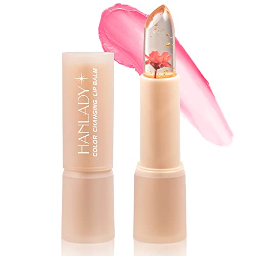 Bálsamo para lábios de flores Mudança de cor, batom transparente com flor interior, ph labial para sombra rosa, hidratante