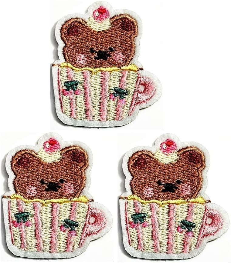 Kleenplus 3pcs. Little Bear costurar ferro em remendo apliques de apliques artesanal vestido de vestido Capéu de vestido