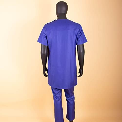 Roupas africanas para homens de manga curta Dashiki Bordados e calças de 2 peças conjuntos de roupas tradicionais