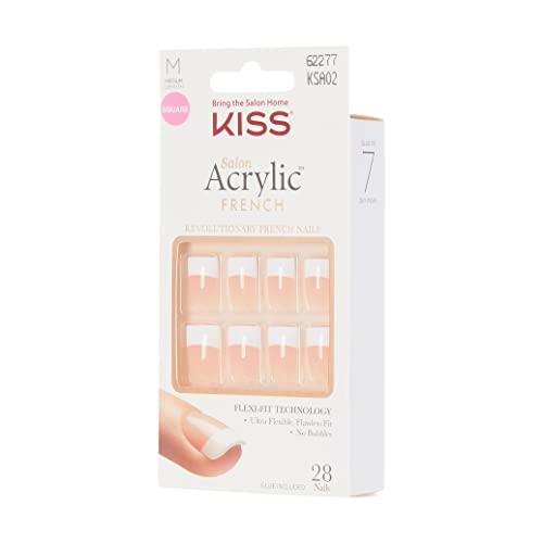 Kiss Salon Acrílico French Manicure Conjunto, estilo “Açúcar Rush”, kit de unhas inclui cola de unhas em gel rosa, mini -unhas, manicure e 28 unhas falsas
