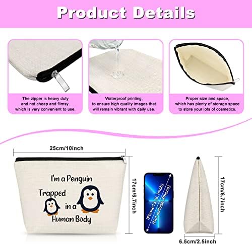 Gfhzdmf Funny Penguin Gift Inspirational Penguin Gifts Para Penguin Lover Cosmetic Bag Cosmetic Penguin Gifts de aniversário para mulheres amigas Penguin Bag de maquiagem de viagem Penguin Presentes temáticos