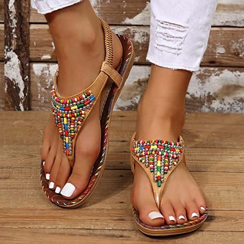 Sandália de praia para mulheres planas e de estilo étnico chinelos deslizamentos de clipe de dedão anti-lixo sandália romana sandals