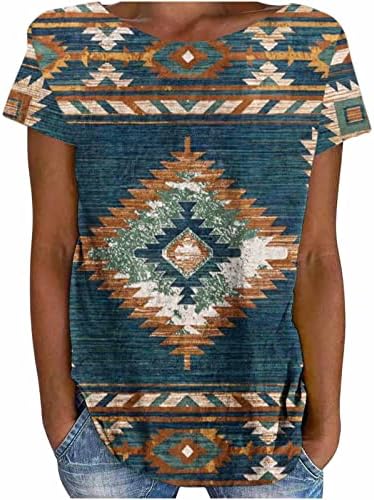 Camisas astecas para mulheres Tops de verão Tribal Impressão mexicana Camisa mexicana Manga curta Crewneck étnico geométrico Tee Blouse Casual