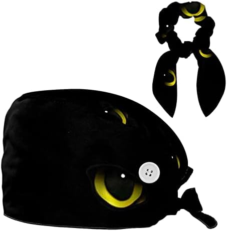 Bapa de trabalho ajustável com botão, olhos de gatos escuros Campa cirúrgica Fita de suor, chapéus de amarração com cabelo arco -arco