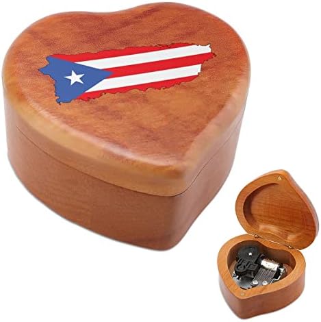 Puerto Rico Bandeiras Rican Wood Music Box vintage Wind Up Boxes Musical Gift for Christmas Birthday Birthday Day's Day Heart Shaped