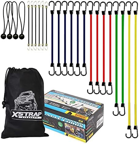 XSTRAP padrão 24 peças Cordos de bungee pesados ​​com ganchos, cordões elásticos de bungee tamanhos variados - inclui cordas