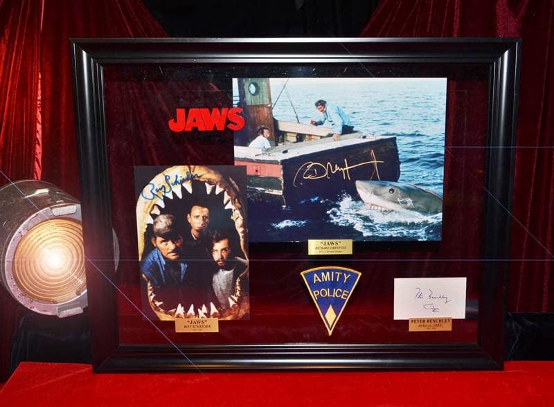Jaws Display, assinado Roy Scheider, Dreyfuss, Benchley Autograph, DVD, CoA, UACC