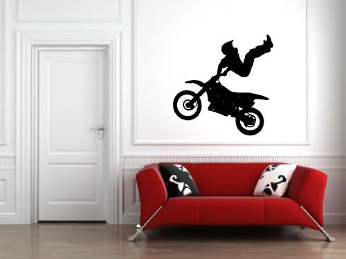 Adesivo de decalque de parede de motocross 1 - adesivos de decalques e mural para crianças quarto de meninos quarto e quarto. Arte de parede de bicicleta suja para decoração e decoração ð Extreme Sports Motocross Bike Silhouette Mural