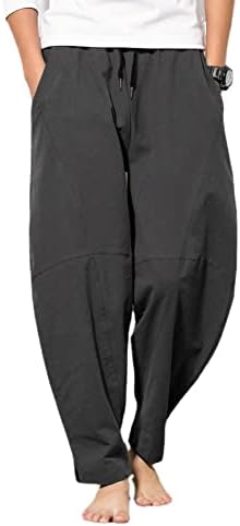 Calças de linho de algodão masculinas de Wzikai, cintura elástica de calça de praia de verão solta para homens para jovens de