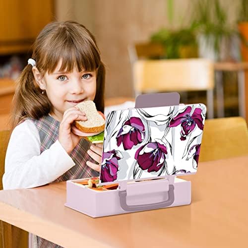 MCHiver Tulip Flowers Shadow Bento Box para almoçar adultos com alça, portátil para crianças, recipiente de almoço com colher lanchone