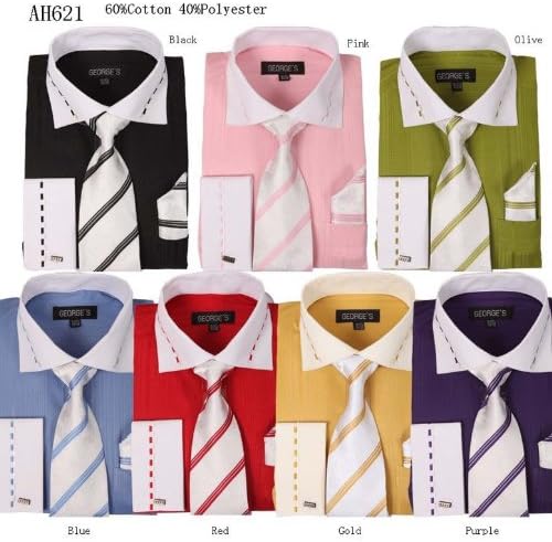 Camisas de moda de dois tons de George's Mens com gravata combinando, algemas hanky e francesas