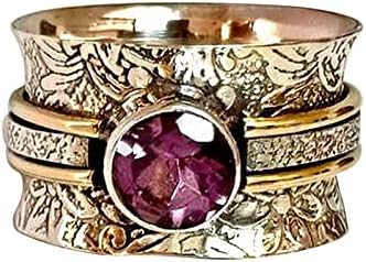 Conjunto de anel de prata Bohemian Jewelry Ring Ring Meditation Presente de ametista toca o anel de nó de coração