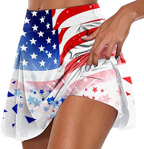 4 de julho American Flag Tennis Skorts Saias com shorts para mulheres High Casticled Flowy Golf Skorts 2 em 1 mini -saia