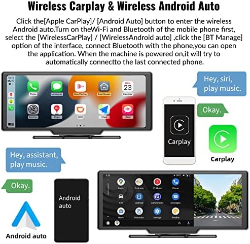 CarPlay sem fio portátil Carplay/Android Auto portátil Rádio com câmera de painel de 9,3 HD Touchscreen, receptor estéreo da