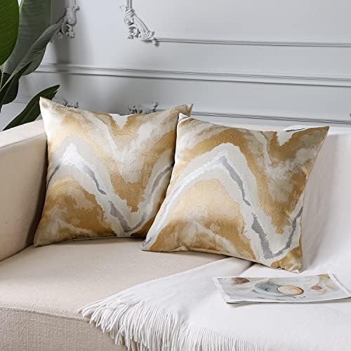 Conjunto de Ohok de 2 Gold Silver White Wave Stripe Decorativo Tamas de travesseiros Caso de travesseiros 18x18 polegadas