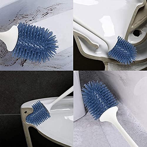 Escova de vaso sanitário zukeemts pincel doméstico, escova de vaso sanitário de silicone e suporte de silicone montado na parede,