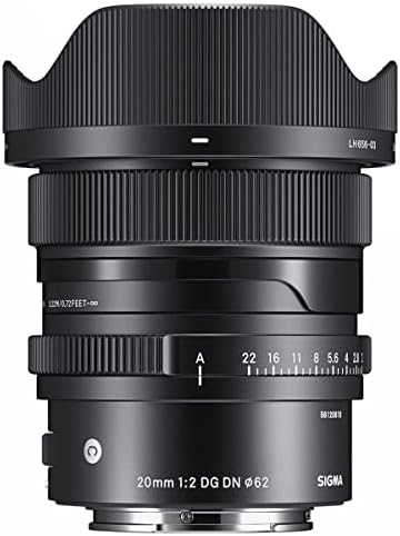 Sigma 20mm f/2 dg dn lente contemporânea para Sony E, pacote com kit de filtro Prooptic de 62mm, tonalidade de lente flexível, embrulho de lente, limpador de lentes, kit de limpeza, tether de tampa da lente
