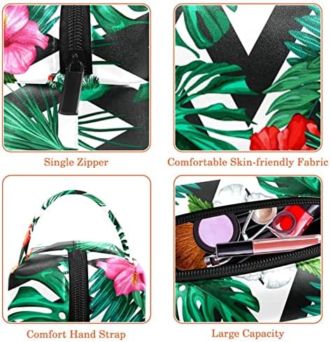 Bolsa de maquiagem de viagem sacos de maquiagem de bolsa de higieness à prova d'água para mulheres e meninas, moderno havaí de flores de folha de palmeira tropical moderna