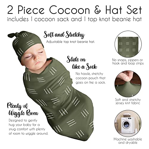 Doce jojo projeta caçador verde boho mudcalth cocoon e gorro definir jersey knit recém -nascido berçário de dormir saco branco boêmio