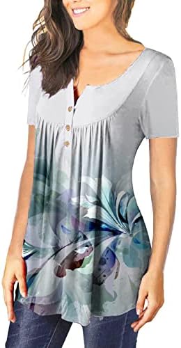 Tops femininos Túnica floral de túnica de verão Henley tshirt hide barriga v pesco