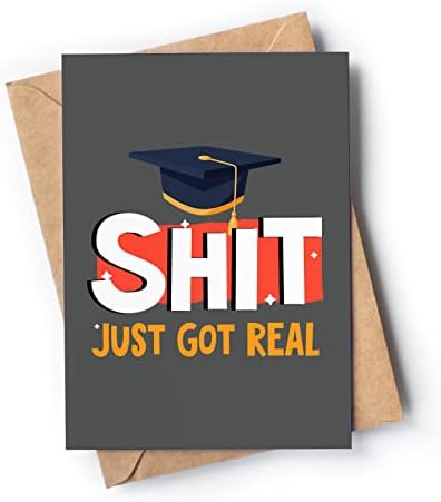 Cartão engraçado de graduação com envelope para ele ou ela | Presente de felicitações originais para um graduado | Cartão perfeito para graduação na faculdade ou no ensino médio | Acabei de ficar real