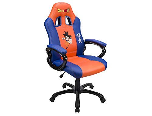 Balde de jogos - Bolda de jogador com assento ergonômico - escritório giratório e cadeira de jogo - DBZ Dragon Ball Super Licença - San Goku Orange e Blue