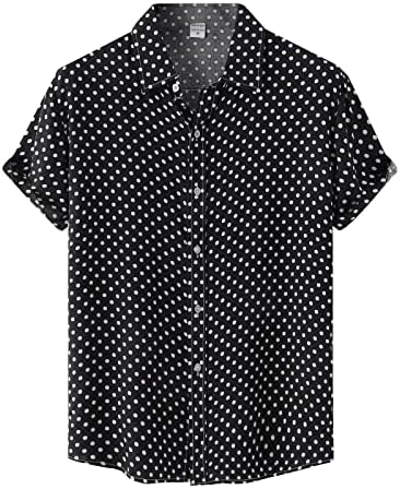 Camisas para homens impressos de linho de algodão top polka impressão de lapela de lapela de manga curta camisa masculina