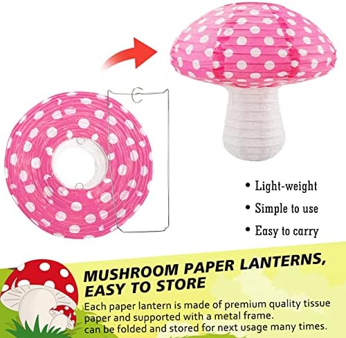 Lanternas penduradas de cogumelos, 6pcs Lanterna de papel em forma de cogumelo grande para florestas para a floresta de