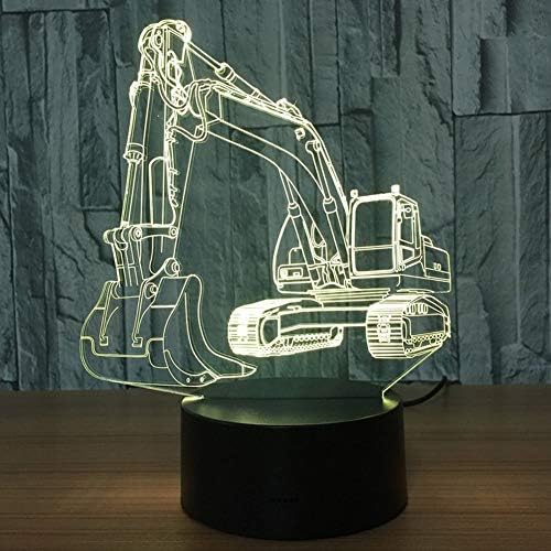 Lâmpada de lâmpada 3D LED de escavadeira YKLWorld Luz de ilusão óptica Night for Kids Bursery Quarto, 7 Luzes de mesa de cabeceira