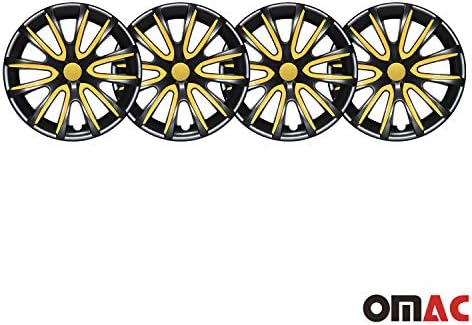 Capas cubos OMAC de 16 polegadas para Chevrolet Cruze preto e amarelo 4 PCs. Tampa das jantes da roda - tampas do cubo - substituição