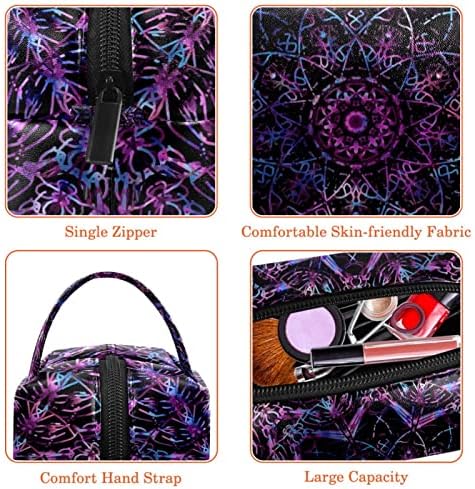 Bolsa de cosméticos pequena, sacos de maquiagem elegantes, bolsa de zíper, presentes para mulheres, viagens à prova d'água, organizador de bolsa de higiene pessoal, Psyche Mandala Purple Mysterious Floral