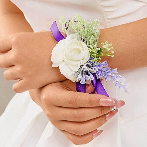 Campsis Wedding Bride Flower Wrist Flor Branco Elegante Artificial Leave Hand Flor Bridal Bridesmaid Pulset para engajamento Prom