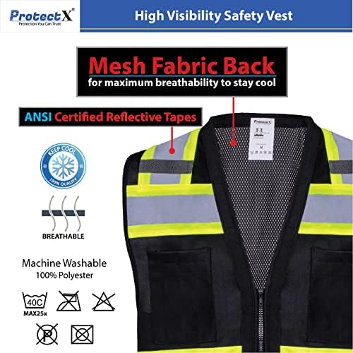Protectx 6 bolsos de alta visibilidade Goleta de segurança frontal com tiras reflexivas, ANSI/ISEA CERTIFICADO CLASSE 2